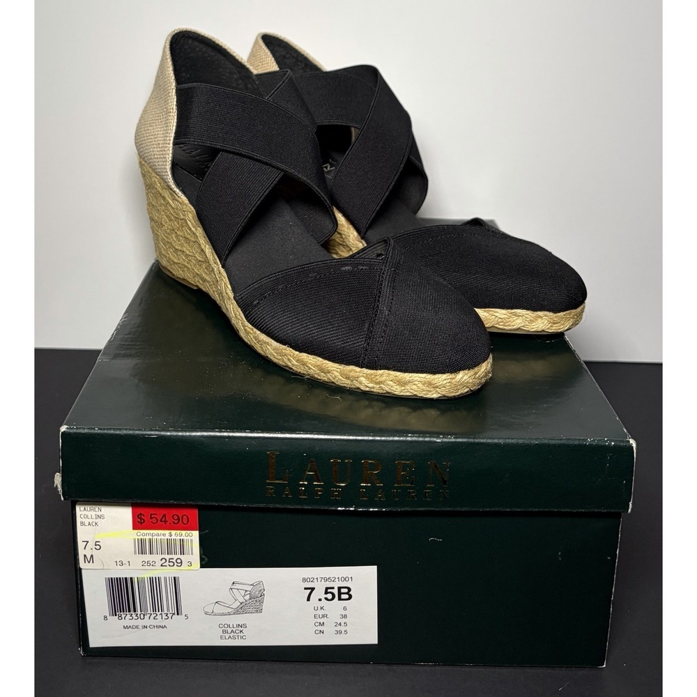 Lauren Ralph Lauren Collins Black Elastic Wedges Women's 7.5B M